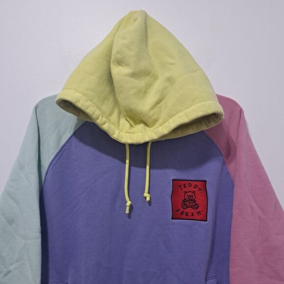 Teddy Fresh Pastel Hoodie Logo Patch Retro Y2K Sweater XS Multi- Color - Picture 13 of 16